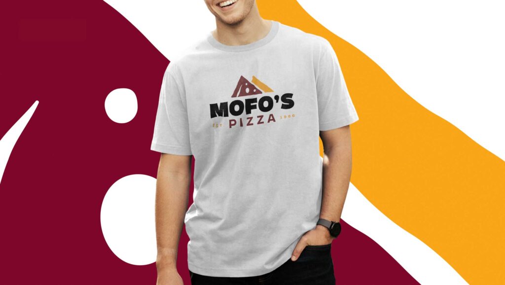 Mofo pizza logo redesign applied to a gray tshirt