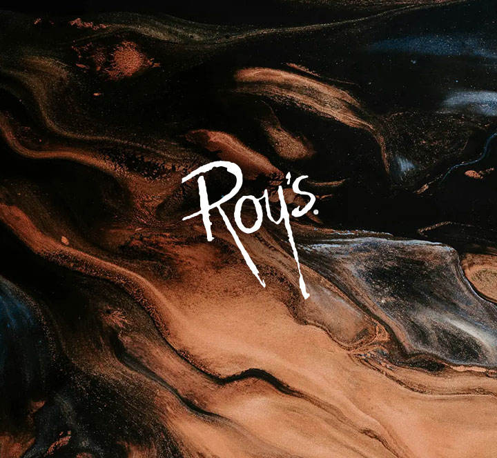 Roys logo on top of the acquired taste branded background graphic for a case study