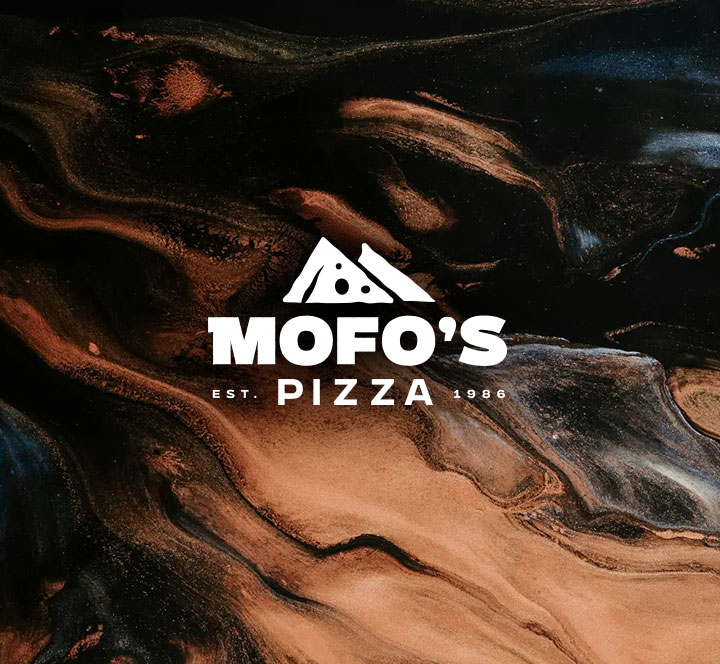 Mofo Pizza's new logo on the Acquired Taste branded background graphic for a highlighted case study