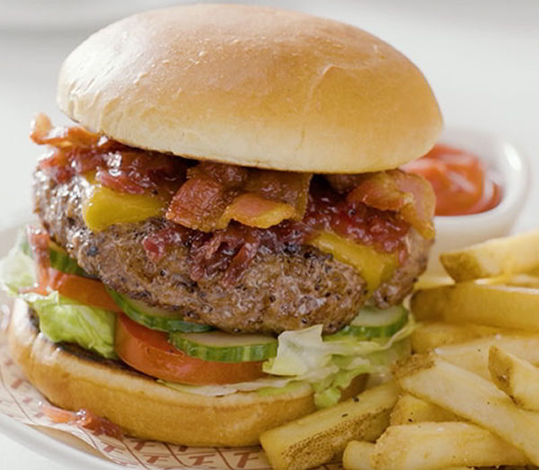 Plated large hamburger meal